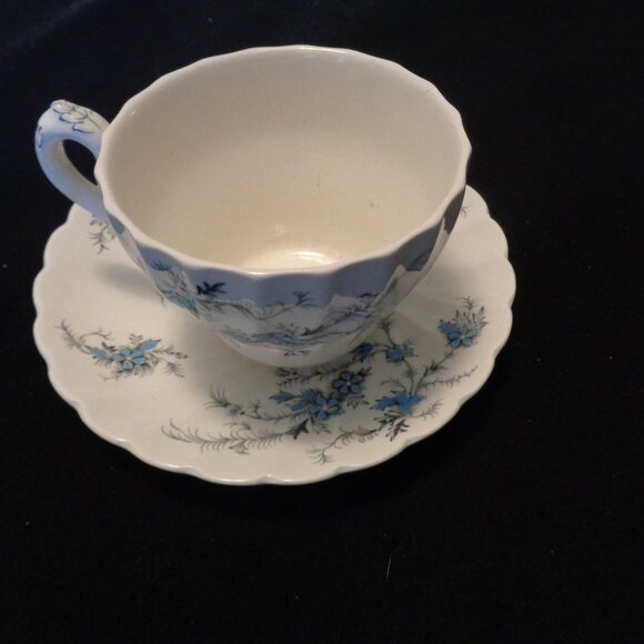 VINTAGE ENGLISH STYLED FLORALS BLUE & WHITE CUP N SAUCER BY MYOTT - Picture 3 of 10